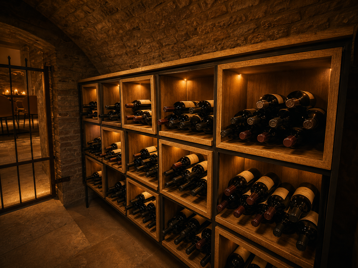 La cantina con le bottiglie coricate